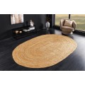 Etno oválny koberec Jarie z prírodnej juty v pieskových hnedých odtieňoch so špirálovým vzorom 230 cm