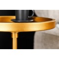 Art deco okrúhly príručný stolík Stone so zlatou kovovou doskou s vyvýšeným okrajom a čiernou mramorovou podstavou 56 cm