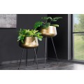 Art deco sada dvoch okrúhlych bronzových kovových kvetináčov Orbit na vysokých čiernych nožičkách s guľovitým zakončením 63 cm