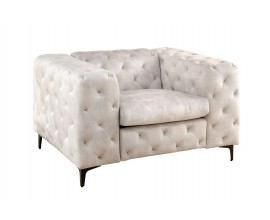 Moderné dizajnové kreslo Limonny s chesterfield prešívaním a zamatovým poťahom v šampanskej béžovej farbe 120 cm