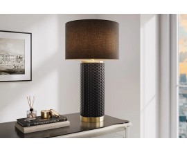 Modern&aacute; čierna stoln&aacute; lampa Draconia so zlat&yacute;mi kovov&yacute;mi detailmi a keramickou podstavou s pleten&yacute;m dizajnom 70 cm