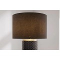 Moderná čierna stolná lampa Draconia so zlatými kovovými detailmi a keramickou podstavou s pleteným dizajnom 70 cm