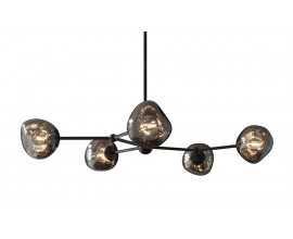 Glamour čierny závesný luster Kalan s piatimi sklenenými tienidlami v tvare kvapiek na kovovej konštrukcii 91 cm