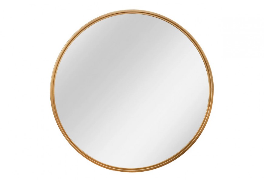 Art deco okrúhle zrkadlo Auri so zlatým tenkým kovovým rámom a zadnou výstužou z dyhovaného dreva na stenu 80 cm