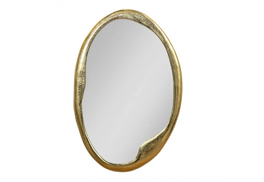 Glamour nástenné zrkadlo Auri so zlatým kovovým asymetrickým rámom a oválnym tvarom