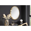 Art deco zrkadlo Auri s plastickým asymetrickým zlatým rámom a okrúhlym tvarom s dyhovanou výstužou na zavesenie 52 cm