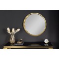 Art deco zrkadlo Auri s plastickým asymetrickým zlatým rámom a okrúhlym tvarom s dyhovanou výstužou na zavesenie 52 cm