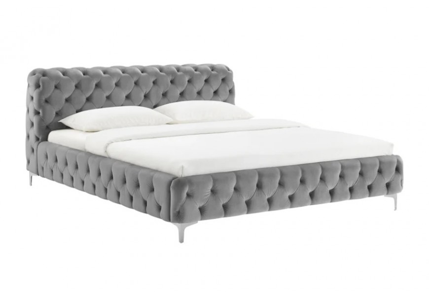 Moderná chesterfield manželská posteľ Modern Barock so sivým zamatovým poťahom a diamantovým prešívaním 190 cm 