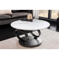 Art deco konferenčný stolík Delin okrúhly s bielou a čiernou keramickou okrúhlou doskou na čiernej podstave 135 cm