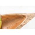 Etno oválna misa Gala z masívneho teakového dreva s hnedým povrchom s asymetrickým tvarom a výraznou prírodnou štruktúrou 60 cm