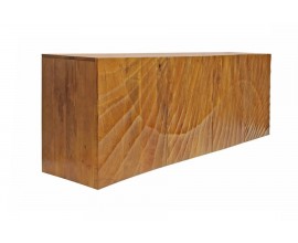 Art deco masívny nástenný príborník Cumbria z mangového dreva s reliéfnym vyrezávaním v tvare lúčov a štyrmi dvierkami 177 cm