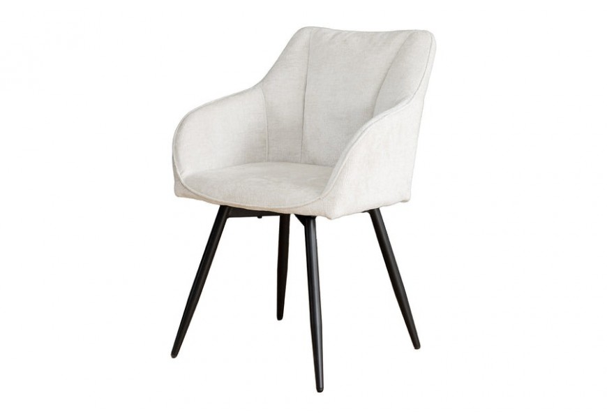 Moderná otočná béžová jedálenská stolička Mahal so ženilkovým poťahom a čiernymi kovovými nožičkami 85 cm