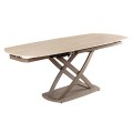 Moderný rozkladací oválny jedálenský stôl Lutz v šampanskej béžovej farbe s kovovou podstavou s travertínovým dizajnom 190 cm