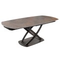 Moderný oválny rozkladací stôl Lutz s keramickou doskou v hrdzavej hnedej farbe a kovovou prekríženou podstavou 190 cm