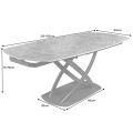 Dizajnový sivý rozkladací jedálenský stôl Lutz s oválnou mramorovou doskou s bielymi žilkami a čiernou kovovou podstavou 190 cm