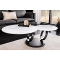 Dizajnový okrúhly dvojúrovňový otočný konferenčný stolík Delin s bielym mramorovým vzorom s čiernymi nožičkami 80-133 cm