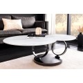 Dizajnový okrúhly dvojúrovňový otočný konferenčný stolík Delin s bielym mramorovým vzorom s čiernymi nožičkami 80-133 cm
