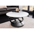 Dizajnový okrúhly dvojúrovňový otočný konferenčný stolík Delin s bielym mramorovým vzorom s čiernymi nožičkami 80-133 cm