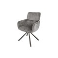 Dizajnové otočné moderné jedálenské kreslo Chenill so ženilkovým poťahom v sivej farbe so štruktúrovaným povrchom s opierkami na ruky so štyrmi kovovými nožičkami v matnej čiernej farbe