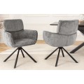 Moderné otočné jedálenské kreslo Chenill v sivej farbe s ženilkovým poťahom s kovovými nožičkami v matnej čiernej farbe 84 cm