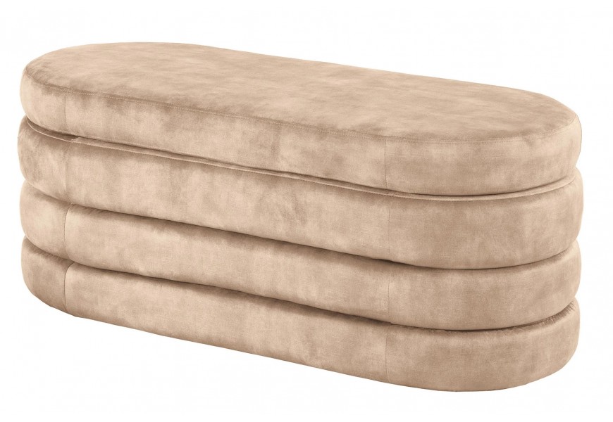 Dizajnová kaki lavica Eliana s oválnym tvarom a čiernym vnútrom v štruktúre štyroch zamatových vrstiev s výklopným sedadlom