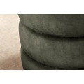 Moderná okrúhla zamatová taburetka Eliana s tmavozeleným kaki prešívaným poťahom a úložným priestorom 49 cm
