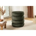 Moderná okrúhla zamatová taburetka Eliana s tmavozeleným kaki prešívaným poťahom a úložným priestorom 49 cm