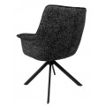 Moderná otočná jedálenská stolička Corvin z čiernej kože s textílnym poťahom s opierkami na ruky s kovovými nožičkami 82 cm