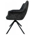 Moderná otočná jedálenská stolička Corvin z čiernej kože s textílnym poťahom s opierkami na ruky s kovovými nožičkami 82 cm