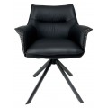 Moderná otočná jedálenská stolička Corvin z čiernej kože s textílnym poťahom s opierkami na ruky s kovovými nožičkami 82 cm