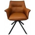 Moderná otočná hnedá jedálenská stolička Corvin s poťahom z textílie a kože s kovovými nožičkami v čiernej farbe 87 cm