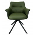 Moderná otočná tmavozelená jedálenská stolička Corvin s poťahom z kože a textilu s kovovými čiernymi nožičkami 87 cm