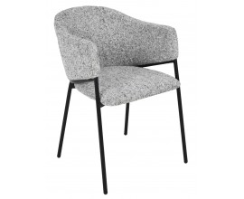 Dizajnová moderná jedálenská stolička Sionna so sivým poťahom s výrazným tkaním a čiernou kovovou konštrukciou 77 cm
