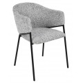 Moderné industriálne jedálenské kreslo Sionna so zaoblenou chrbtovou opierkou a bočnými opierkami s poťahom z mikrovlákna v melírovanej sivej farbe s kovovými štíhlymi nožičkami v čiernom matnom prevedení