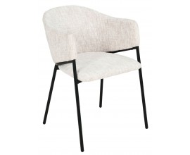 Moderná čalúnená jedálenská stolička Sionna s béžovým melírovaným poťahom a čiernymi nožičkami 77 cm