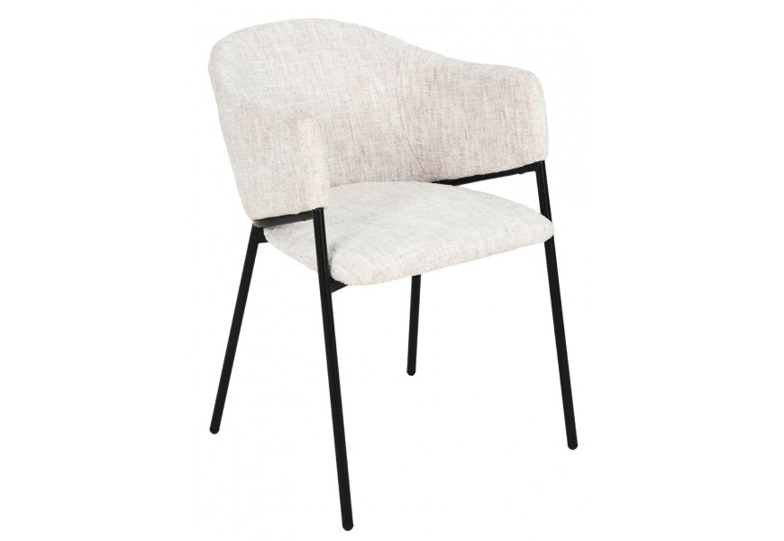 Dizajnové béžové jedálenské kreslo Sionna s čalúnením a textilným poťahom s melírovaným vzorom s kovovou konštrukciou so štyrmi nohami v matnom čiernom prevedení