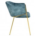 Dizajnová art deco jedálenská stolička Sionna s petrolejovo modrým zamatovým poťahom a zlatými kovovými nožičkami 77 cm