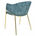 Dizajnová art deco jedálenská stolička Sionna s petrolejovo modrým zamatovým poťahom a zlatými kovovými nožičkami 77 cm