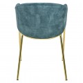 Dizajnová art deco jedálenská stolička Sionna s petrolejovo modrým zamatovým poťahom a zlatými kovovými nožičkami 77 cm