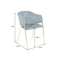 Dizajnová art deco jedálenská stolička Sionna s petrolejovo modrým zamatovým poťahom a zlatými kovovými nožičkami 77 cm