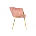 Dizajnová art deco zamatová čalúnená jedálenská stolička Sionna v koralovej ružovej farbe so zlatými nohami 77 cm