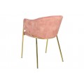 Dizajnová art deco zamatová čalúnená jedálenská stolička Sionna v koralovej ružovej farbe so zlatými nohami 77 cm