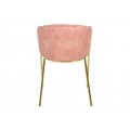 Dizajnová art deco zamatová čalúnená jedálenská stolička Sionna v koralovej ružovej farbe so zlatými nohami 77 cm