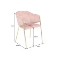 Dizajnová art deco zamatová čalúnená jedálenská stolička Sionna v koralovej ružovej farbe so zlatými nohami 77 cm