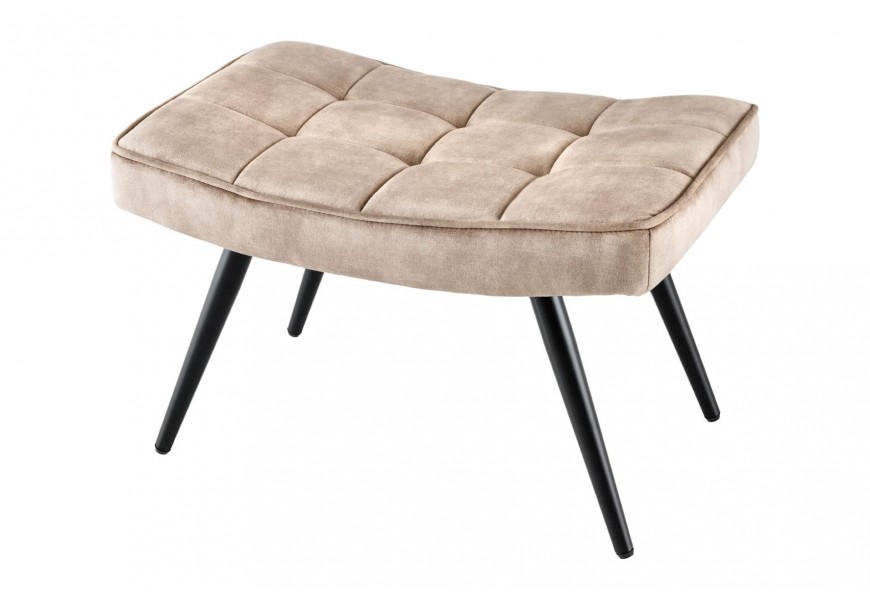 Obdĺžniková béžová taburetka s prešívaným poťahom a čiernymi kovovými nožičkami