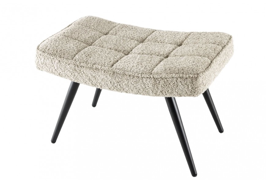 Obdĺžniková krémová taburetka s bouclé poťahom a čiernymi nožičkami