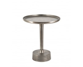 Dizajnový industriálny príručný stolík Ludwig a okrúhlou doskou s vyvýšeným okrajom na jednej nohe z kovu v sivej farbe 53 cm