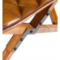 Koloniálna hnedá kožená skladacia stolička Jantara s kosoštvorcovým vzorom s drevenou konštrukciou 97 cm