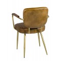 Retro hnedá jedálenská stolička Denver s koženým poťahom s vertikálnym prešívaním s opierkami so zlatými nožičkami 97 cm