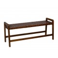 Koloniálna kožená dvojmiestna obdĺžniková lavica Timal z masívneho teakového dreva s výpletom v tmavohnedej farbe 120 cm
